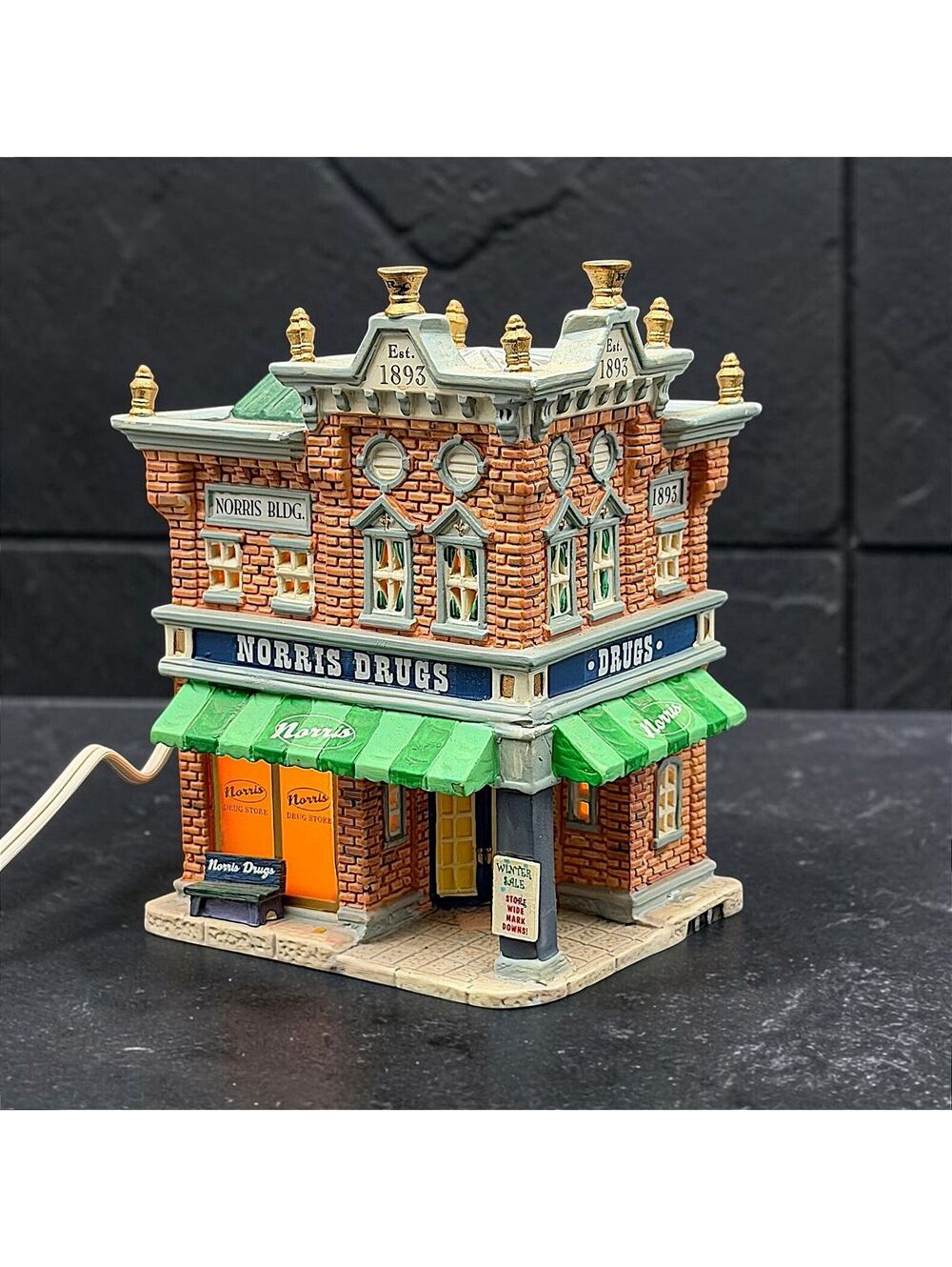 Vintage Lemax 2006 Norris Drugs Lighted Building Christmas Collectible 7"